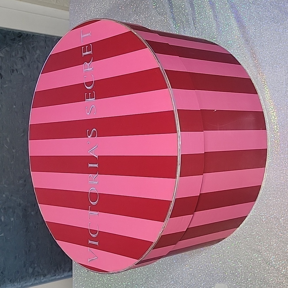 RARE HTF Vintage Victoria Secret Hat Box Display Prop Nesting Pink Striped XL